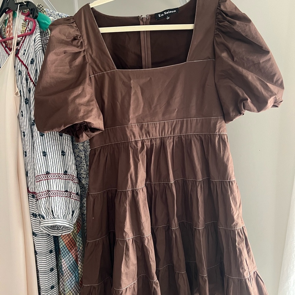 En Saison Brown Puff Sleeve Mini Dress - Picture 4 of 5